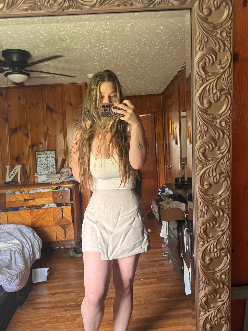 Women's High-Waist Cream Linen Blend Skort